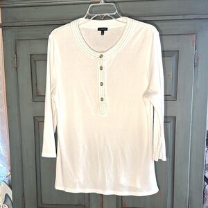 EUC Vintage Talbots White Tunic Style Top with Gold Metallic Accents
